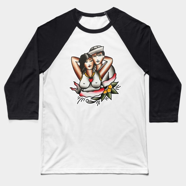 Traditional Lovers Tattoo Design Baseball T-Shirt by forevertruetattoo